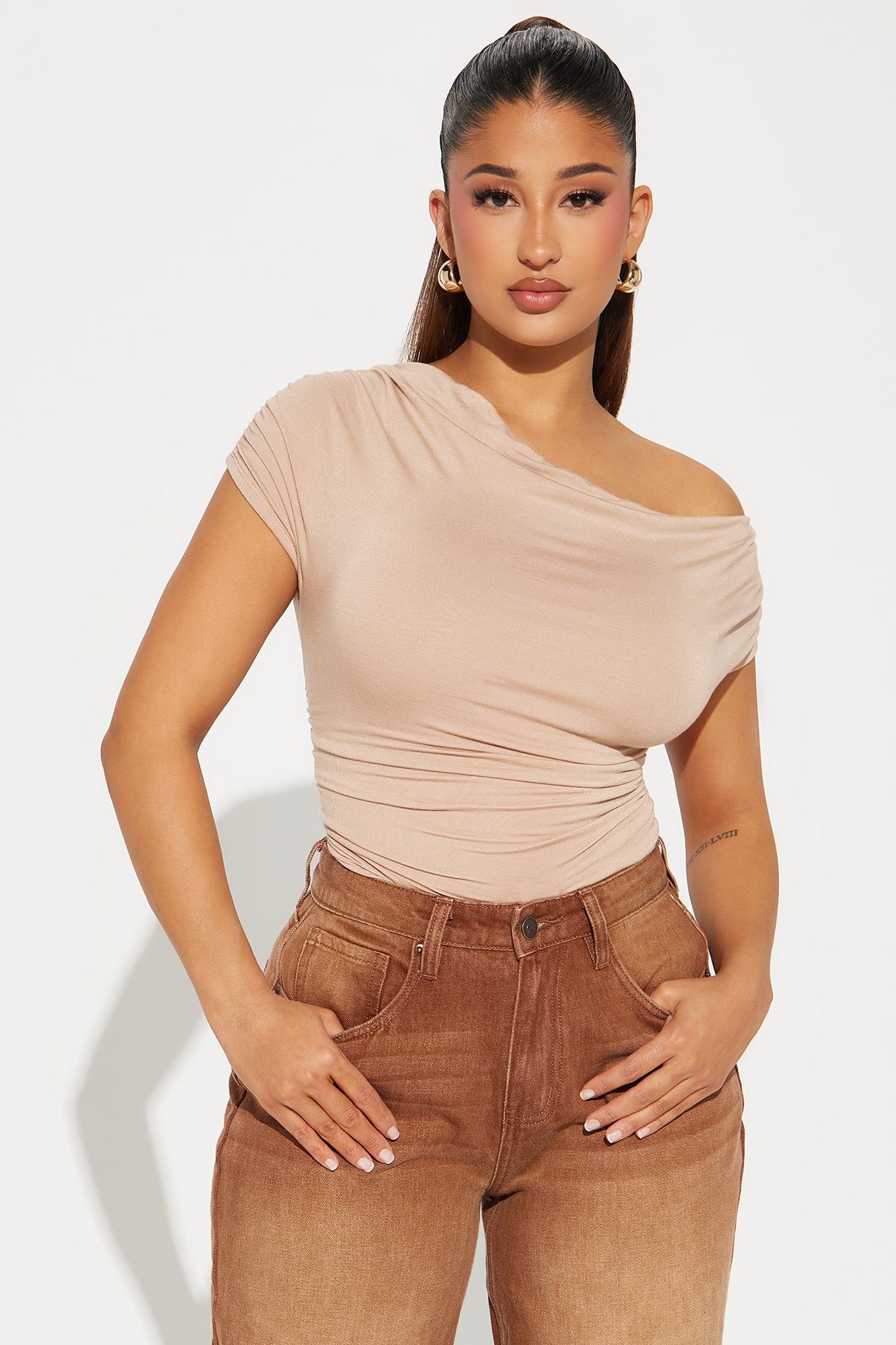 Oksana One Shoulder Bodysuit - Taupe sold by Fashion Nova product image thumbnail 3