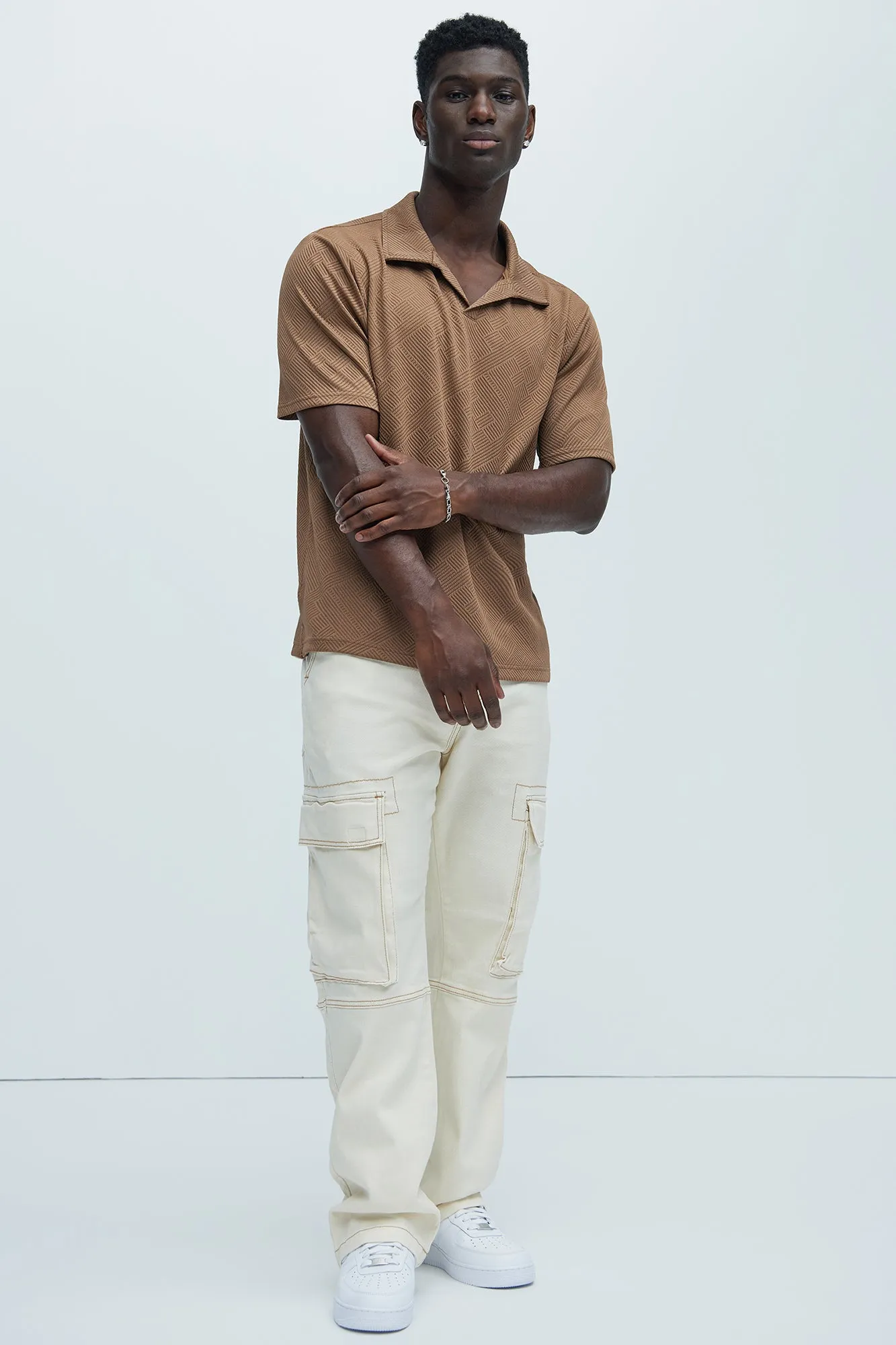 Easton Geo Textured Johnny Collar Polo - Brown sold by Fashion Nova product image thumbnail 3