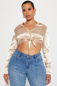 Dinner Party Satin Blouse Top - Champagne sold by Fashion Nova