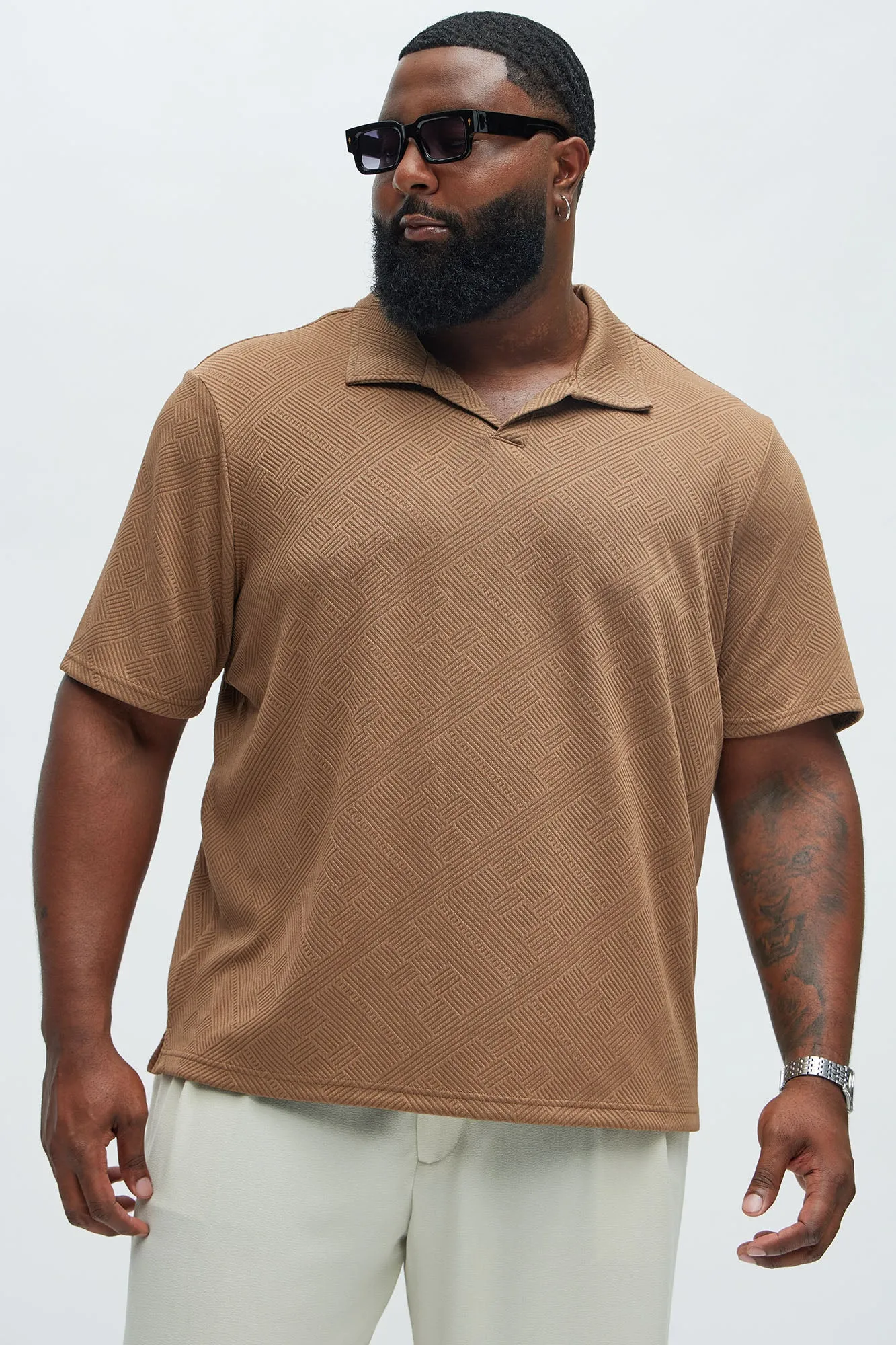 Easton Geo Textured Johnny Collar Polo - Brown sold by Fashion Nova product image thumbnail 5