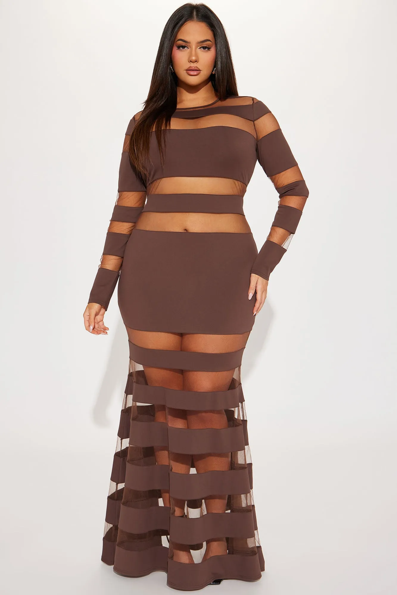 Gemma Cut Out Mesh Maxi Dress - Brown sold by Fashion Nova product image thumbnail 4