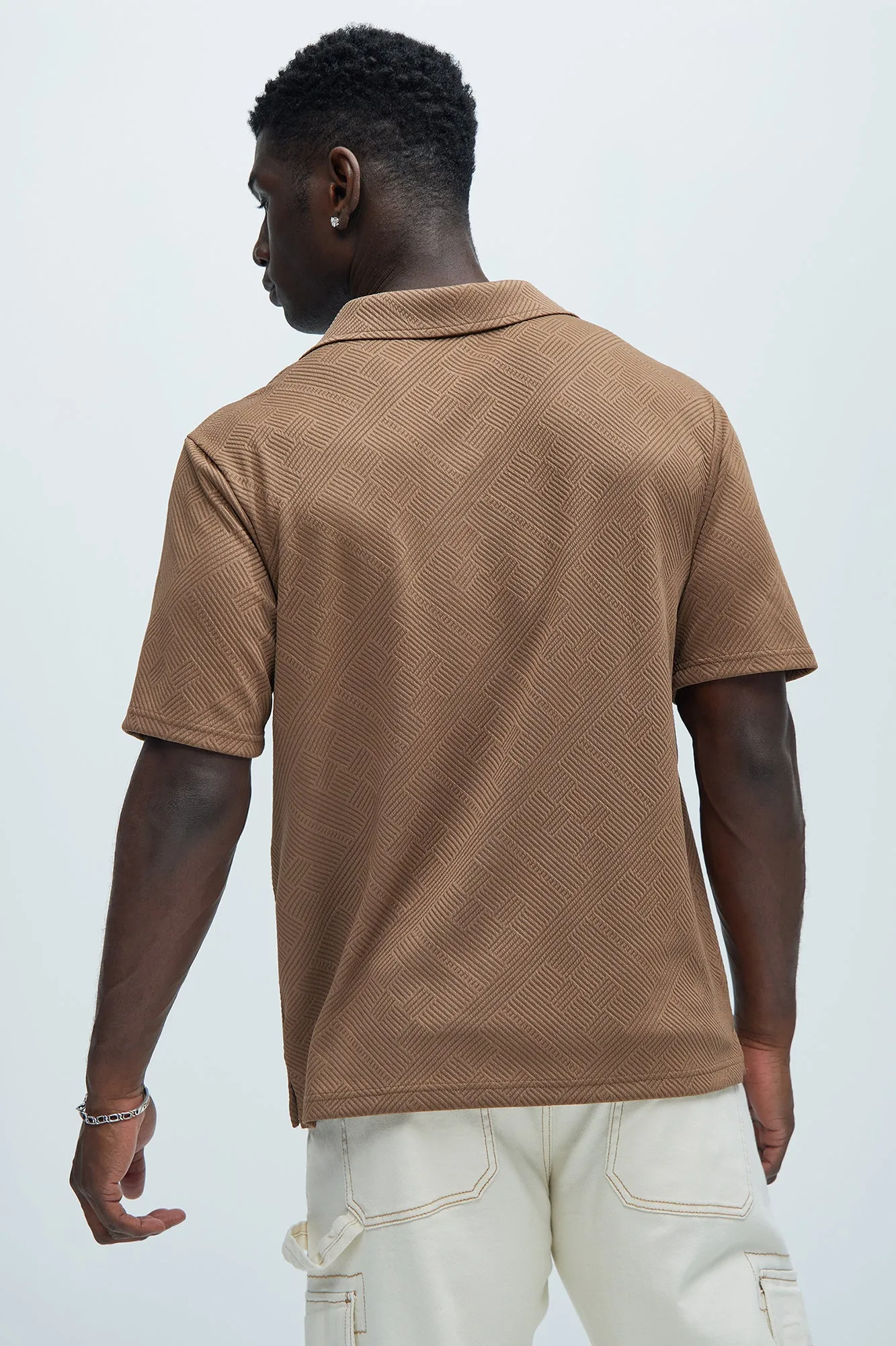 Easton Geo Textured Johnny Collar Polo - Brown sold by Fashion Nova product image thumbnail 4