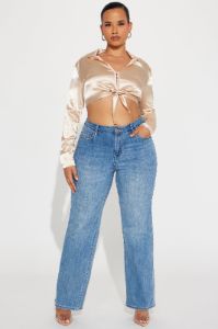 Dinner Party Satin Blouse Top - Champagne sold by Fashion Nova