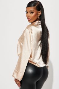 Dinner Party Satin Blouse Top - Champagne sold by Fashion Nova