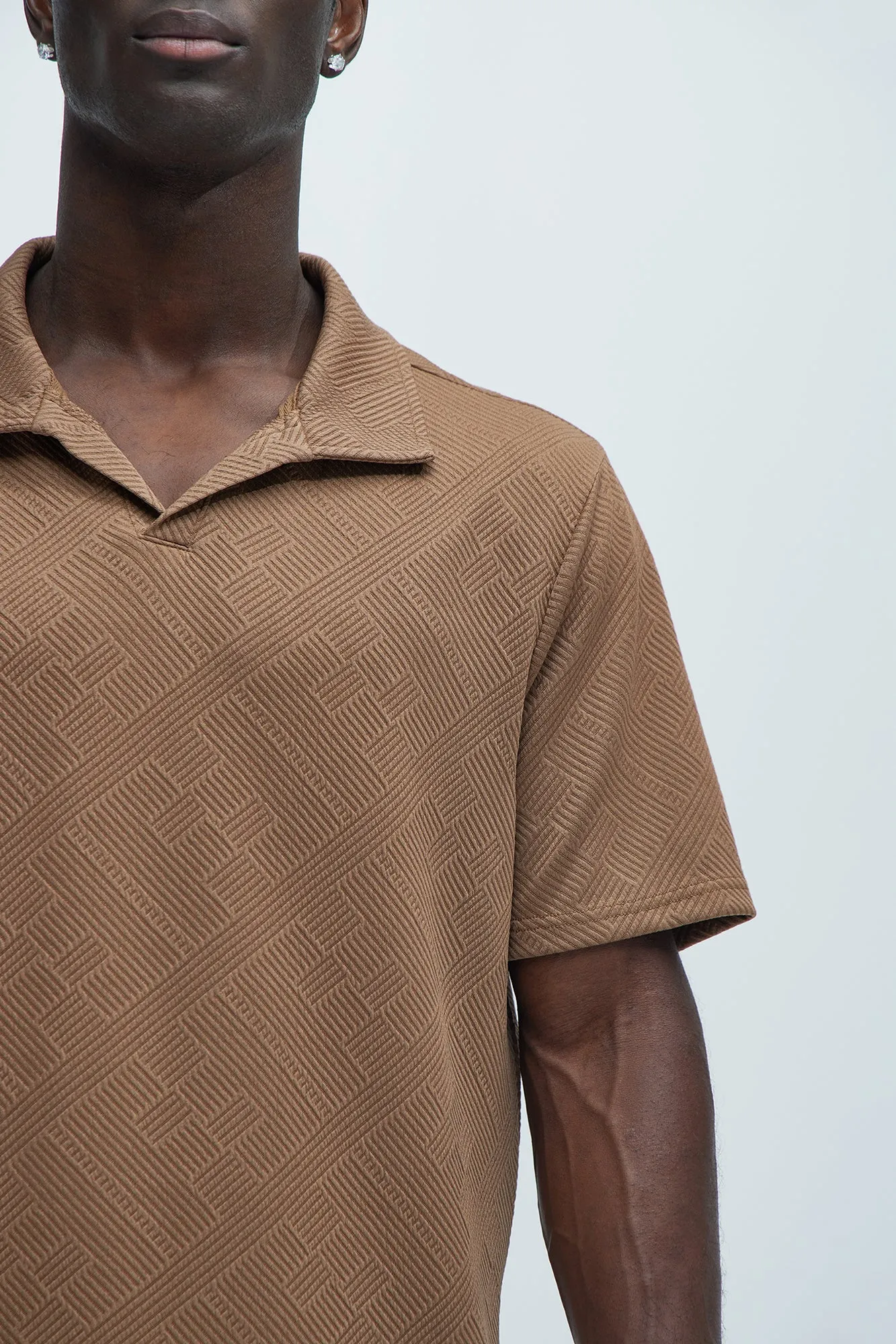 Easton Geo Textured Johnny Collar Polo - Brown sold by Fashion Nova product image thumbnail 2