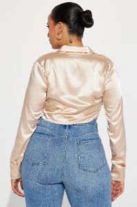 Dinner Party Satin Blouse Top - Champagne sold by Fashion Nova