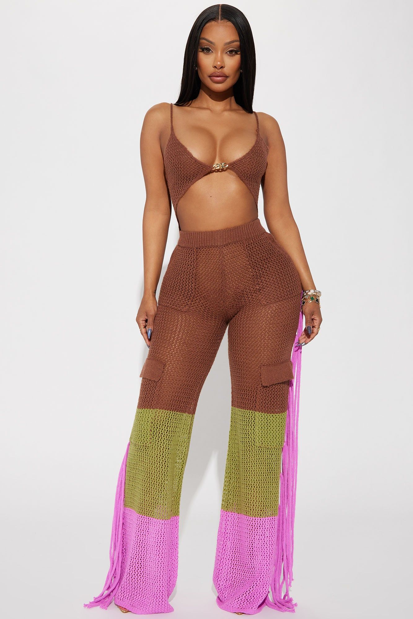 Linked Up Sweater Pant Set - Brown Combo sold by Fashion Nova