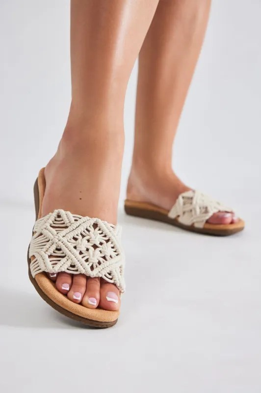 Sweet Talking Crochet Flat Sandals - Beige sold by Fashion Nova