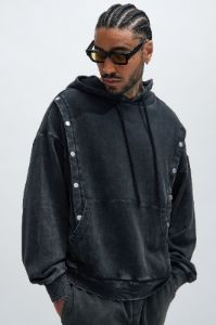 Tyson Snap Panel Oversized Hoodie - Black Wash sold by Fashion Nova