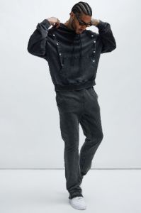 Tyson Snap Panel Oversized Hoodie - Black Wash sold by Fashion Nova