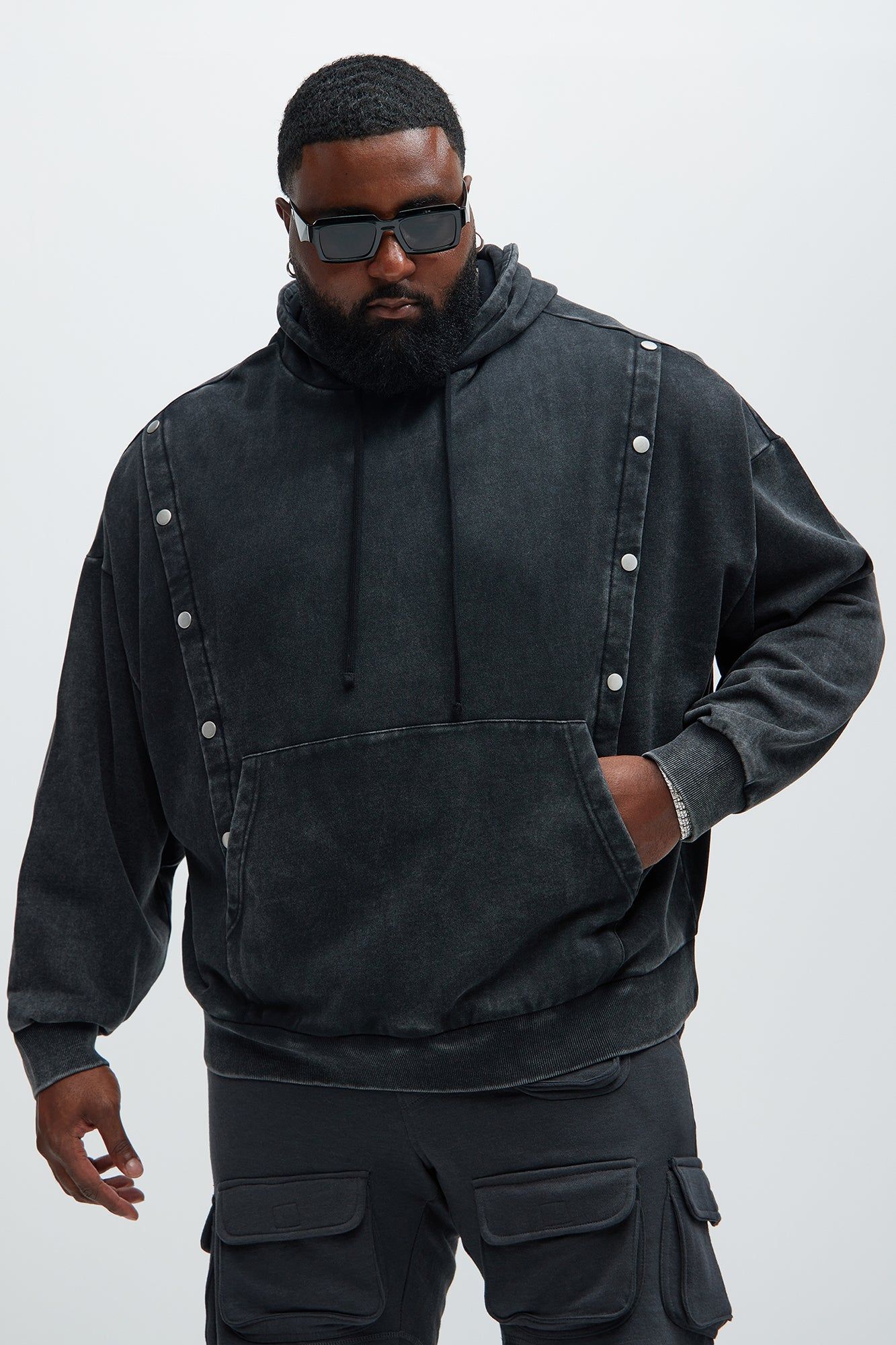 Tyson Snap Panel Oversized Hoodie - Black Wash sold by Fashion Nova product image thumbnail 5