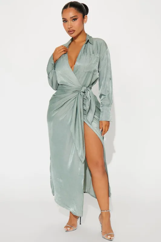 Business Classy Maxi Shirt Dress - Sage sold by Fashion Nova
