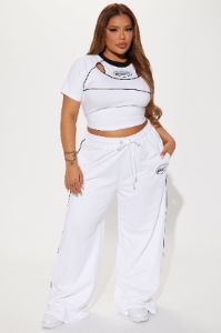 Sporty Contrast Wide Leg Pant - White sold by Fashion Nova