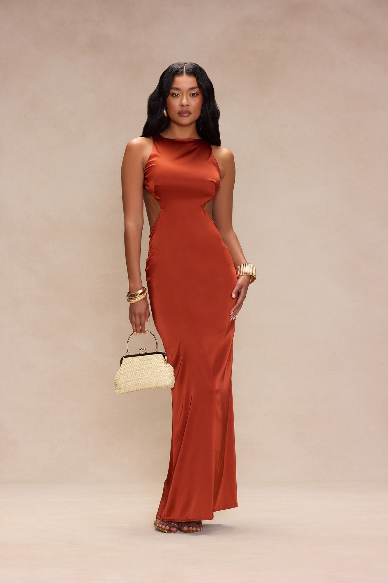 Charlie Satin Maxi Dress - Rust sold by Fashion Nova product image thumbnail 2