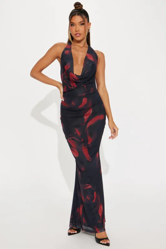 Dora Mesh Maxi Dress - Black/Red sold by Fashion Nova