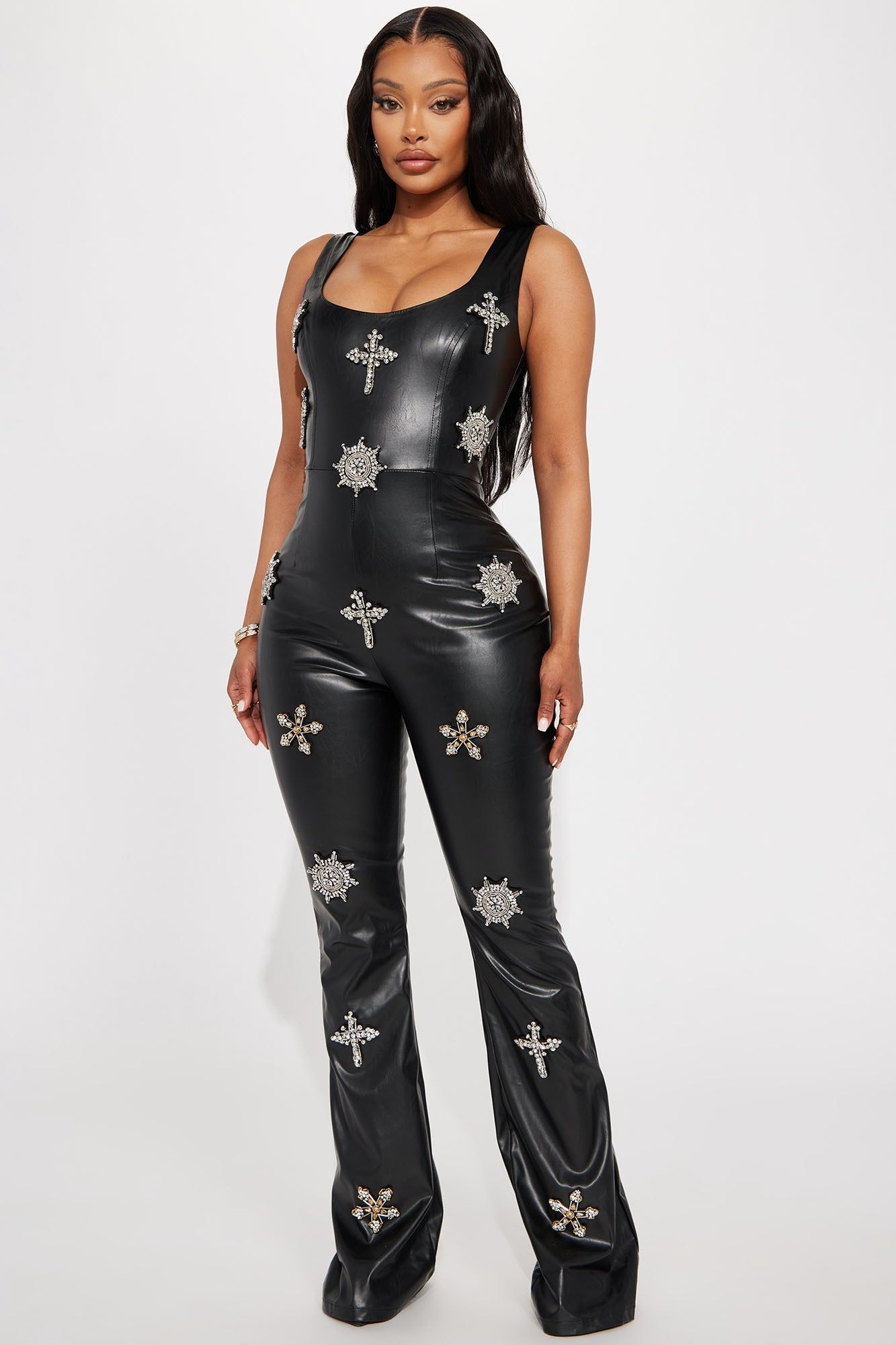 Dolce Faux Leather Jumpsuit - Black sold by Fashion Nova