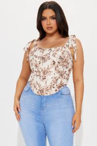 Poppy Floral Corset Top - Ivory/combo sold by Fashion Nova