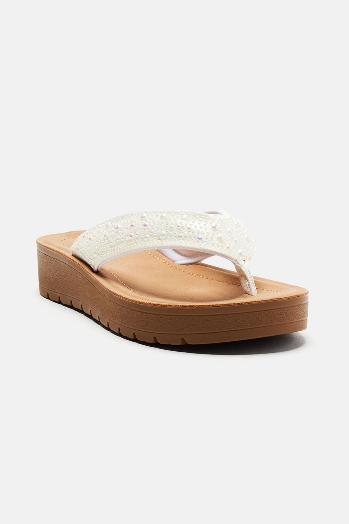 Can't Stay Away Flip Flops - Pearl sold by Fashion Nova