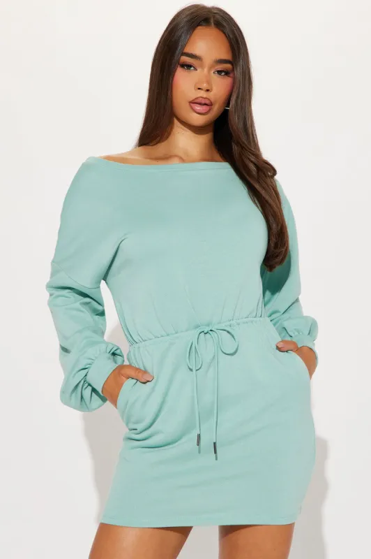 Just Chillin French Terry Mini Dress - Mint sold by Fashion Nova