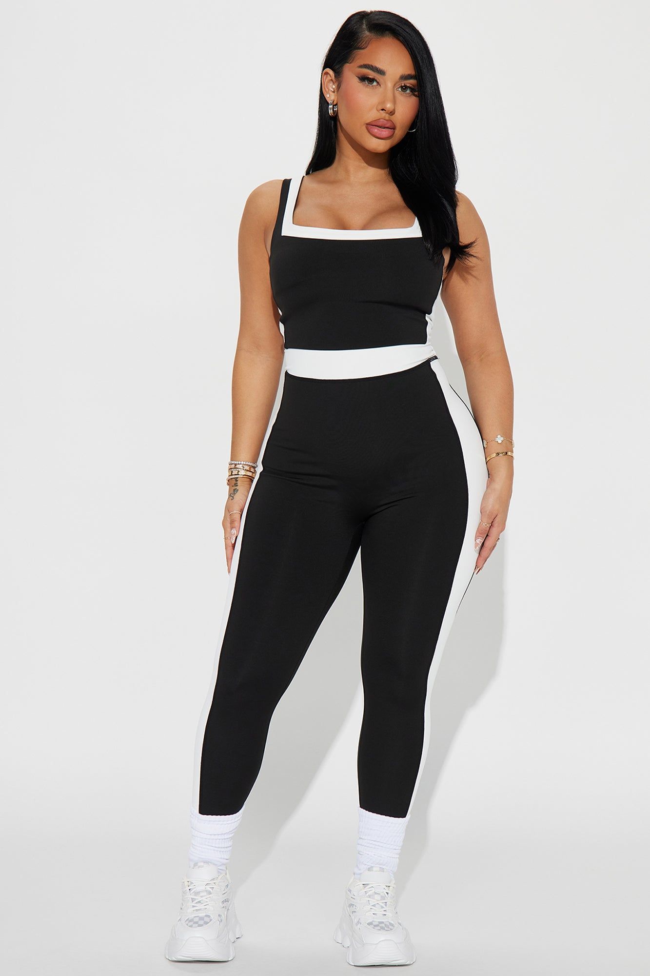Summer Body Active Jumpsuit - Black/White sold by Fashion Nova