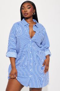 Emilia Mini Shirt Dress - Blue/combo sold by Fashion Nova