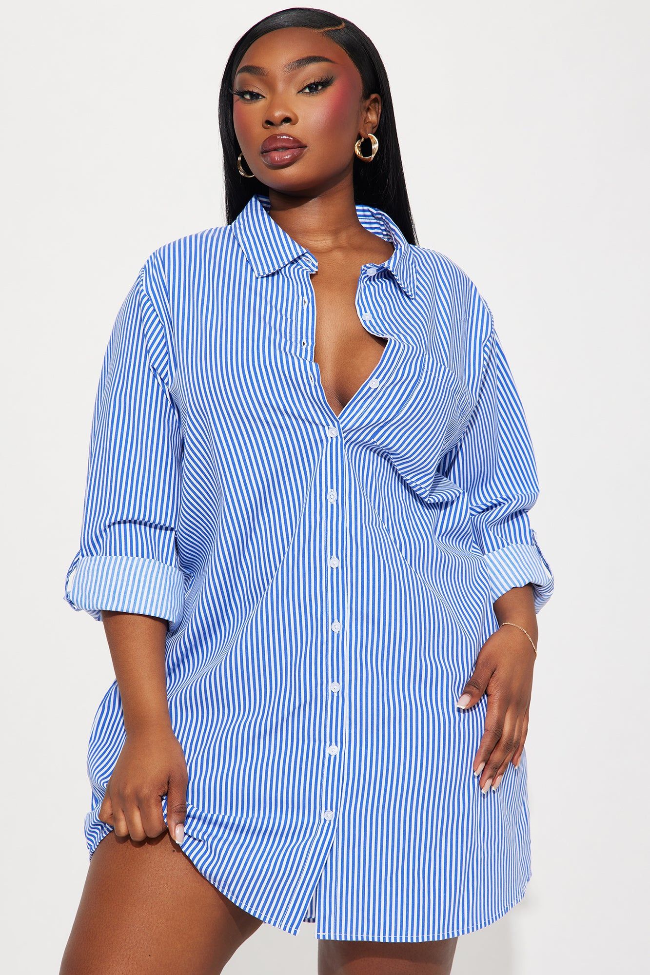Emilia Mini Shirt Dress - Blue/combo sold by Fashion Nova product image thumbnail 5