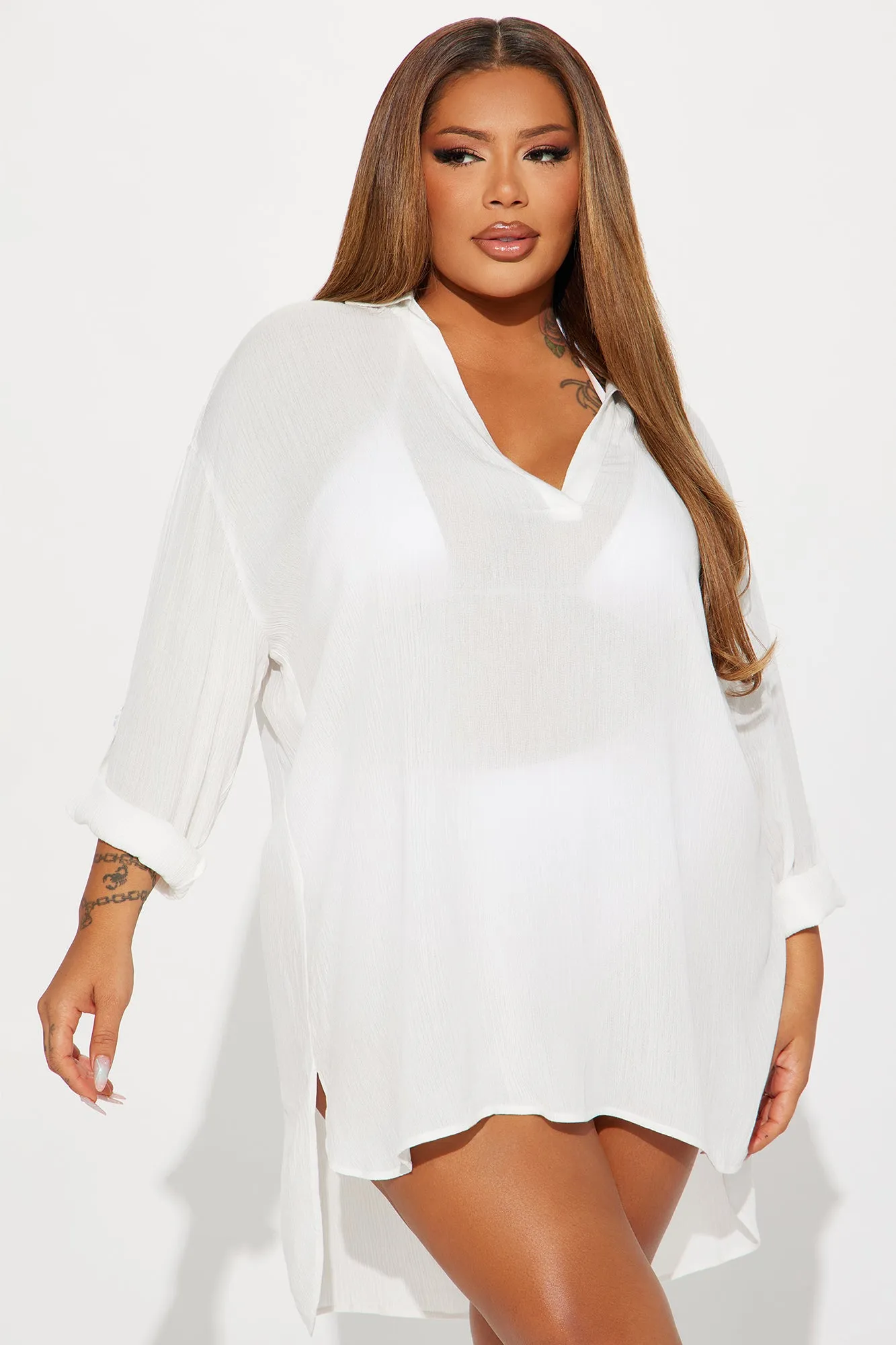 Breezy Paradise Linen Cover Up Dress - White sold by Fashion Nova product image thumbnail 5