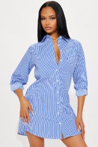 Emilia Mini Shirt Dress - Blue/combo sold by Fashion Nova