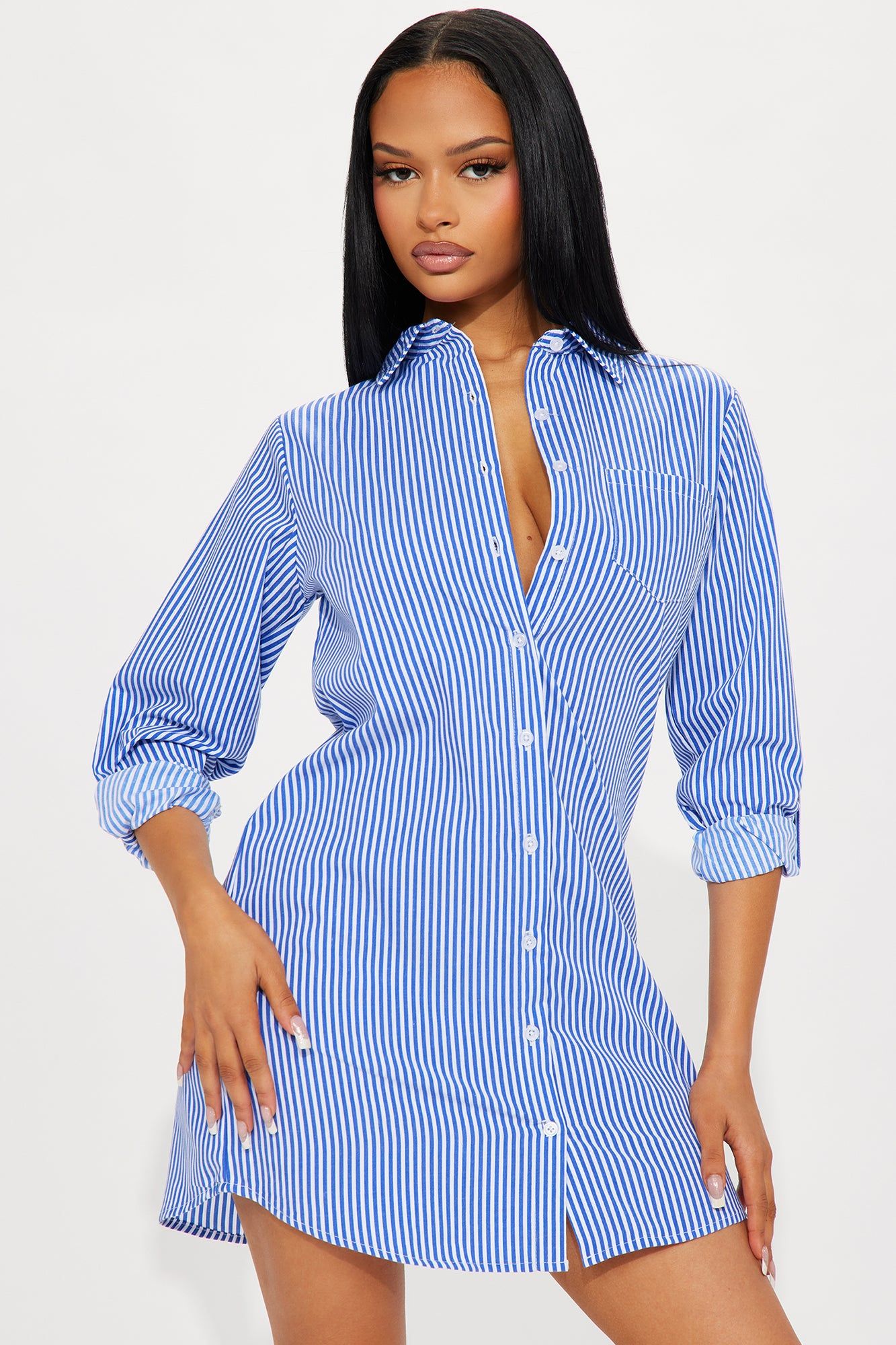Emilia Mini Shirt Dress - Blue/combo sold by Fashion Nova product image thumbnail 2
