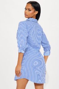 Emilia Mini Shirt Dress - Blue/combo sold by Fashion Nova
