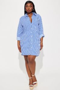 Emilia Mini Shirt Dress - Blue/combo sold by Fashion Nova