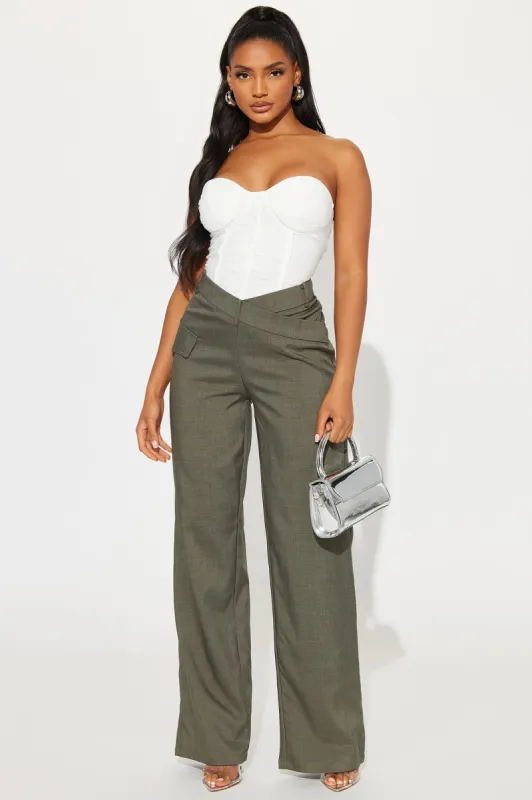 Talking Flirty Jumpsuit  - Olive/combo sold by Fashion Nova