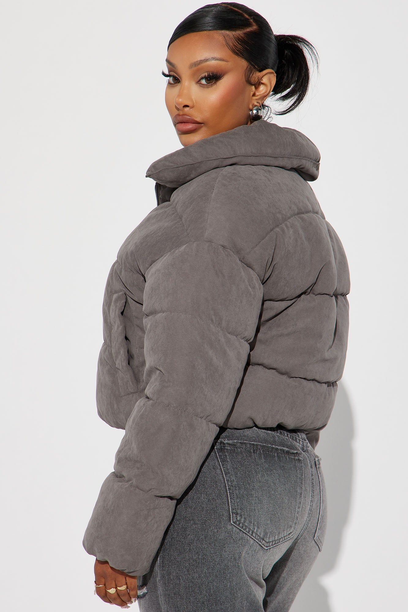 Too Hot To Handle Puffer Jacket - Grey sold by Fashion Nova product image thumbnail 3