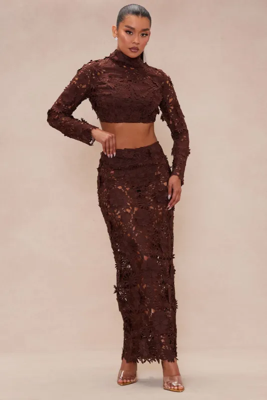 Dayna Floral Embroidered Skirt Set - Chocolate sold by Fashion Nova