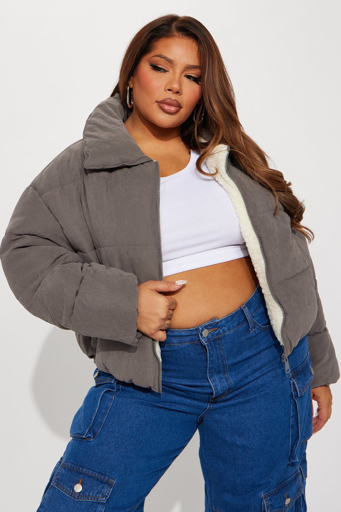 Too Hot To Handle Puffer Jacket - Grey sold by Fashion Nova product image thumbnail 4