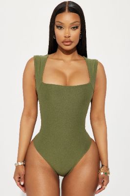 Serena Square Neck Bodysuit - Olive sold by Fashion Nova