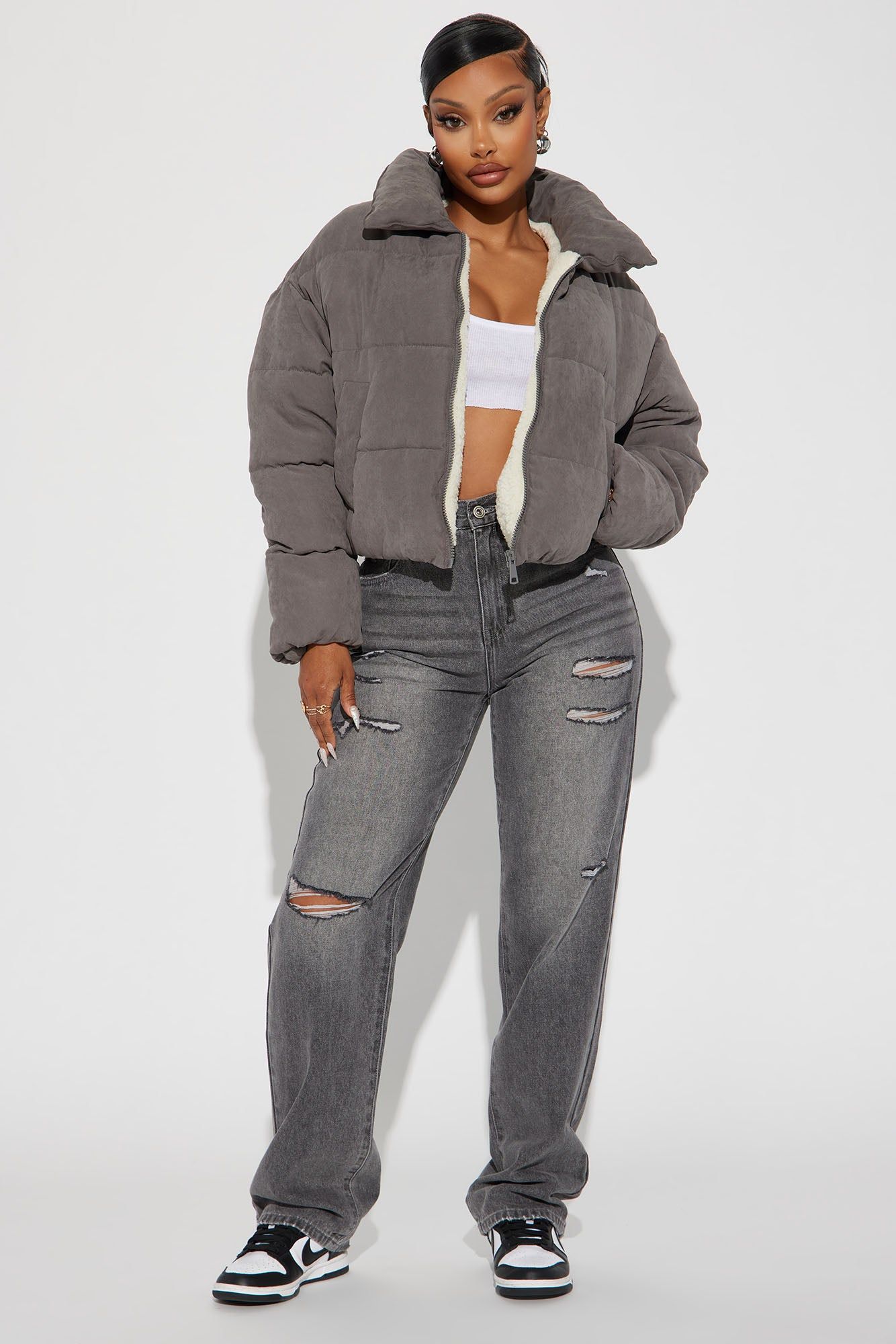 Too Hot To Handle Puffer Jacket - Grey sold by Fashion Nova product image thumbnail 2