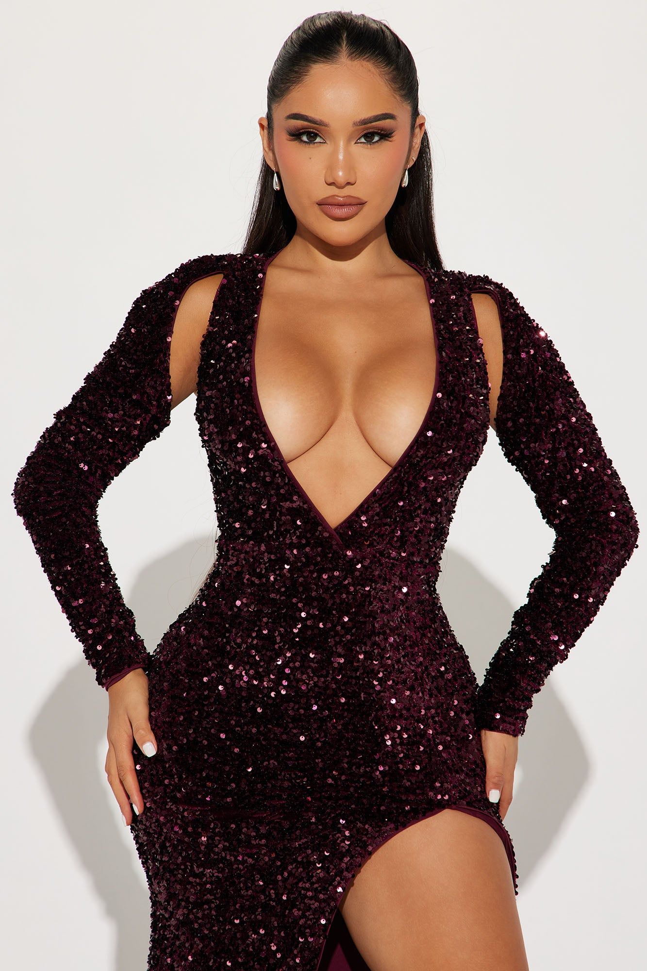 Jaw Dropper Sequin Maxi Dress - Wine sold by Fashion Nova product image thumbnail 2
