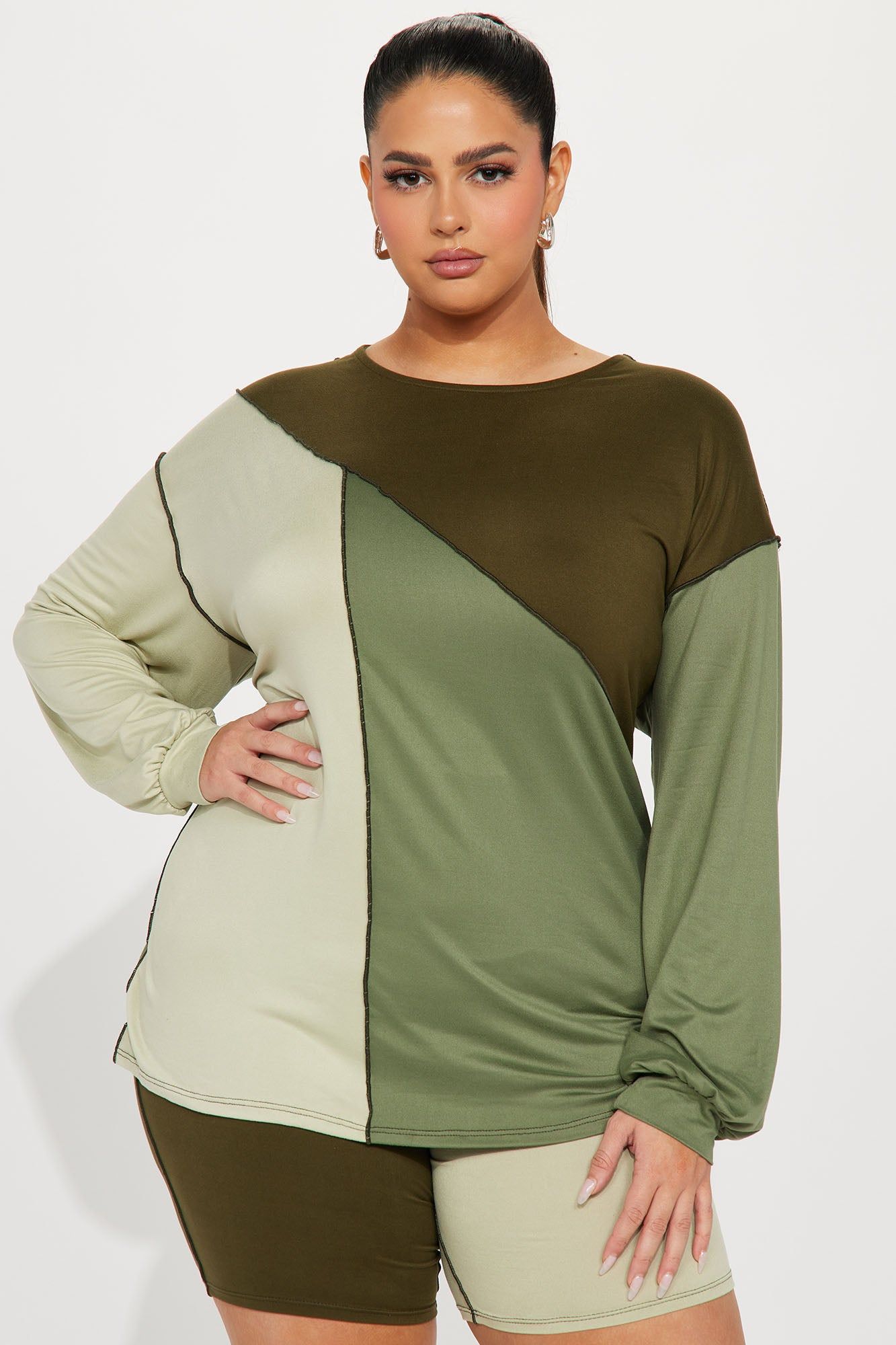 No Drama Long Sleeve Short Set - Olive/combo sold by Fashion Nova product image thumbnail 5