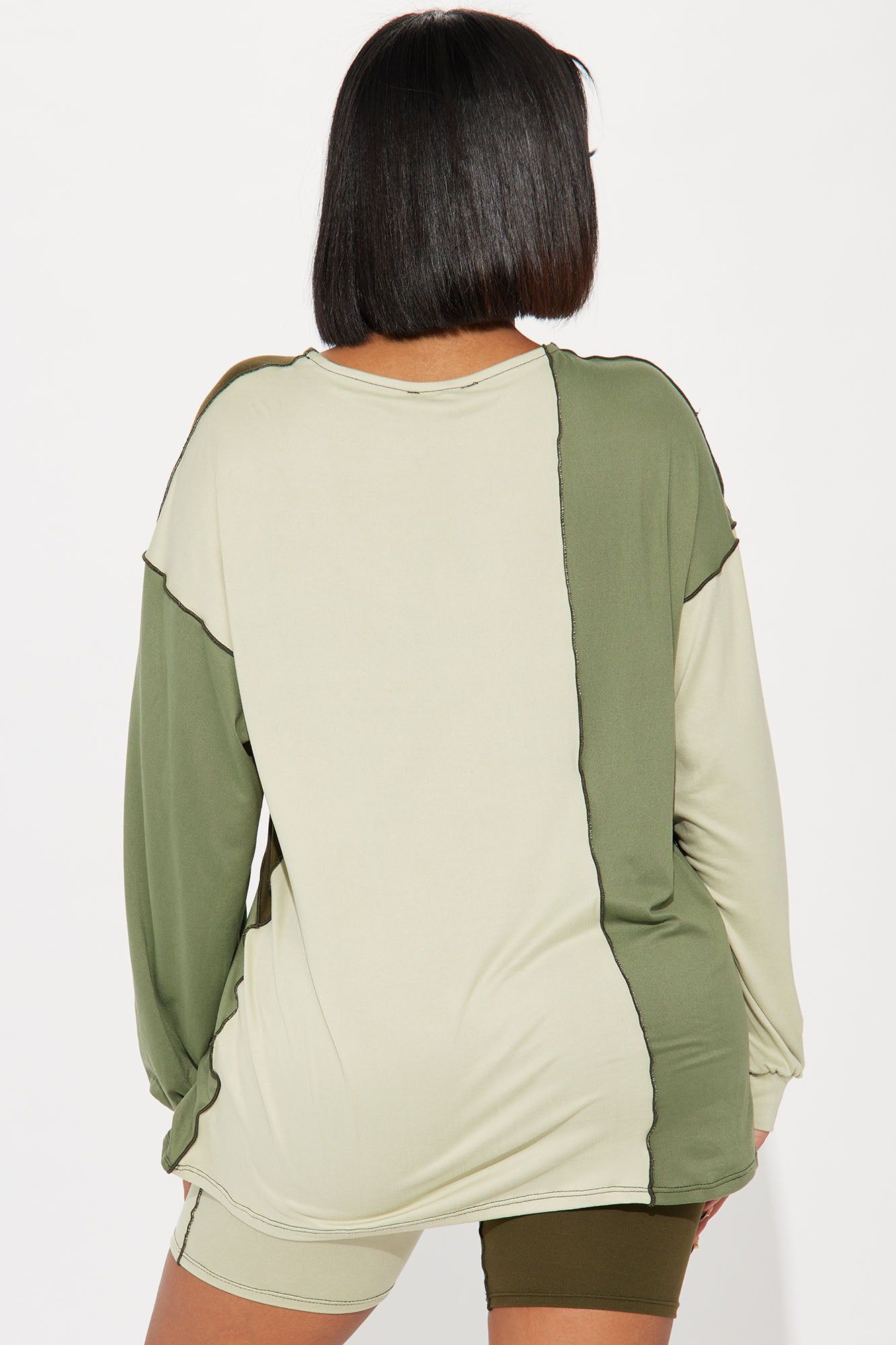 No Drama Long Sleeve Short Set - Olive/combo sold by Fashion Nova product image thumbnail 3