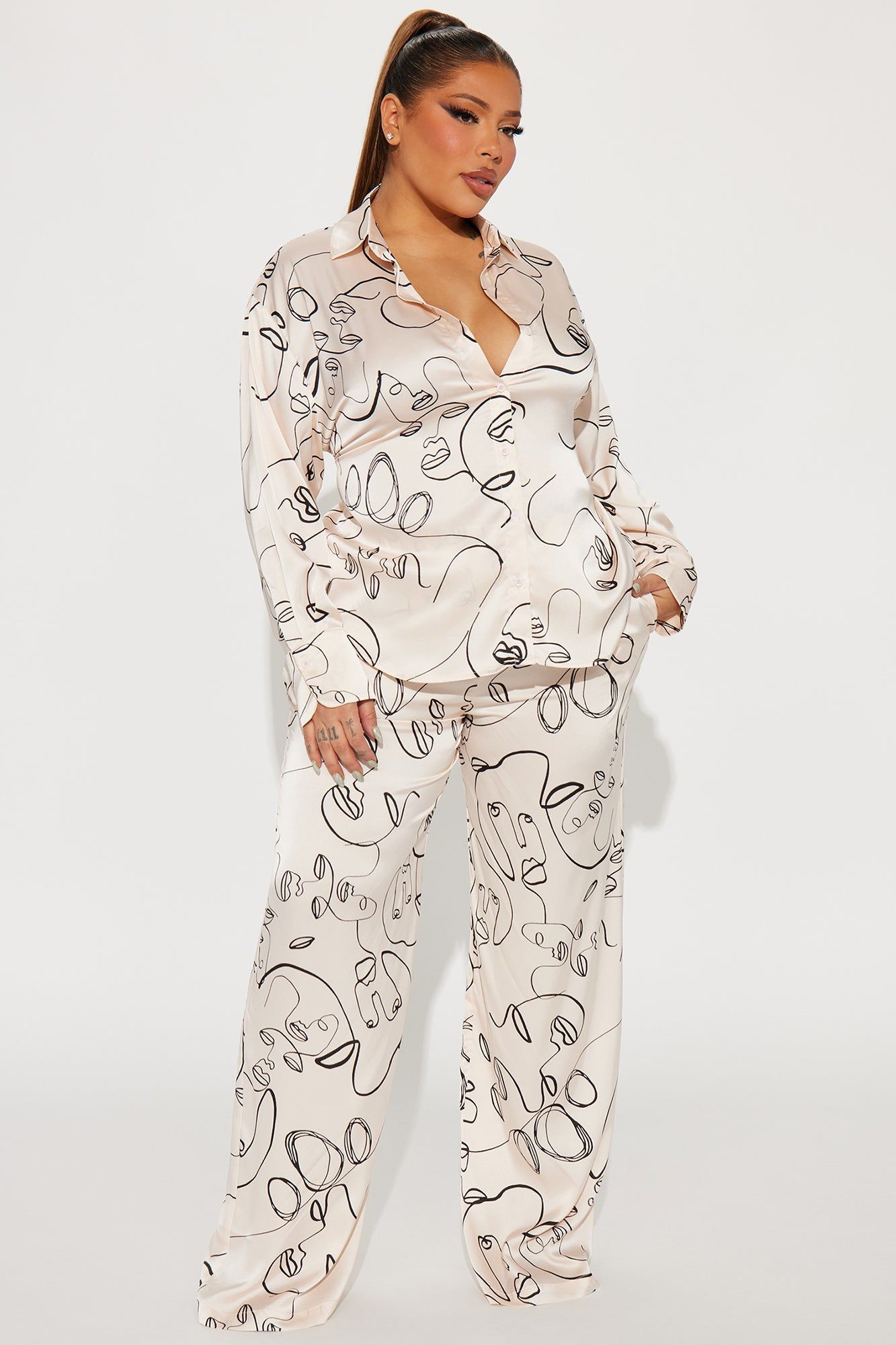 Stop Staring Satin Pant Set - Cream/combo sold by Fashion Nova product image thumbnail 4