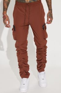 Stacked Ruched Nylon Cargo Pants - Brown sold by Fashion Nova