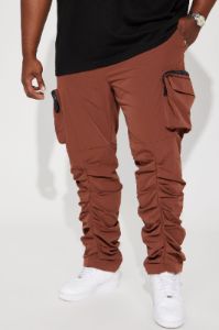 Stacked Ruched Nylon Cargo Pants - Brown sold by Fashion Nova