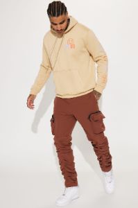 Stacked Ruched Nylon Cargo Pants - Brown sold by Fashion Nova