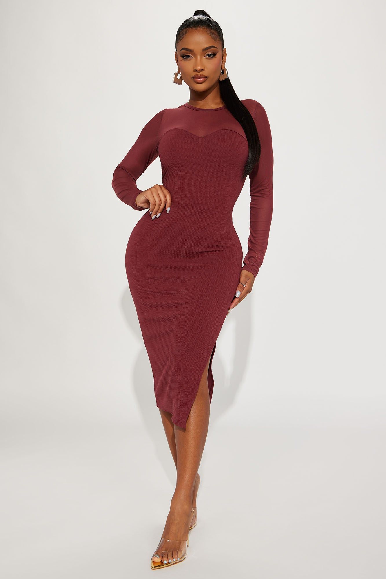 Madison Midi Dress - Wine sold by Fashion Nova