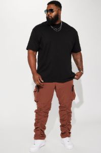 Stacked Ruched Nylon Cargo Pants - Brown sold by Fashion Nova