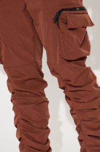 Stacked Ruched Nylon Cargo Pants - Brown sold by Fashion Nova