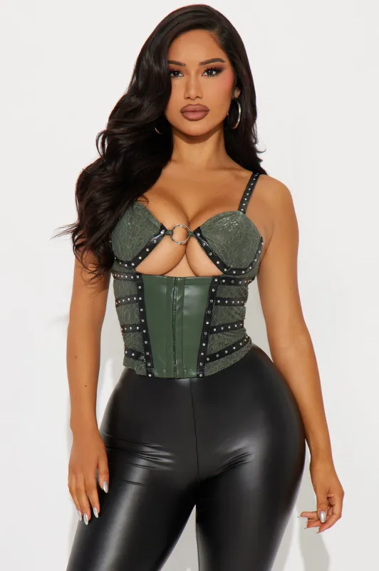 Back Outside Lace Top - Olive/combo sold by Fashion Nova
