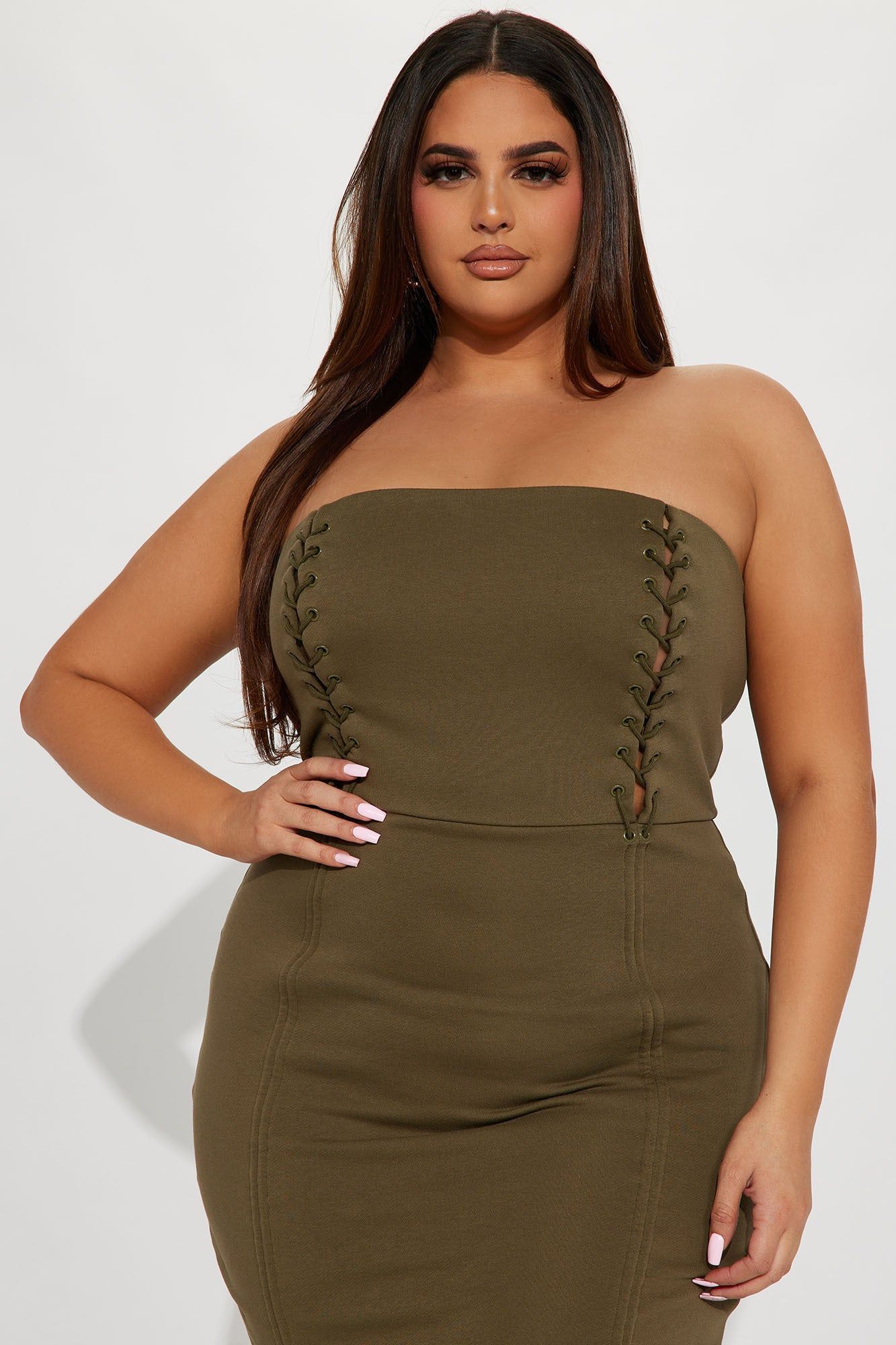 Gabriella Strapless Midi Dress - Olive sold by Fashion Nova product image thumbnail 5