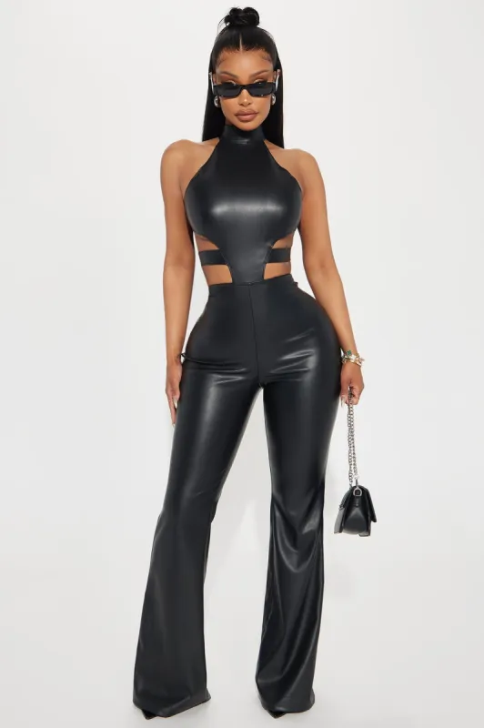 Tianna Faux Leather Jumpsuit - Black sold by Fashion Nova